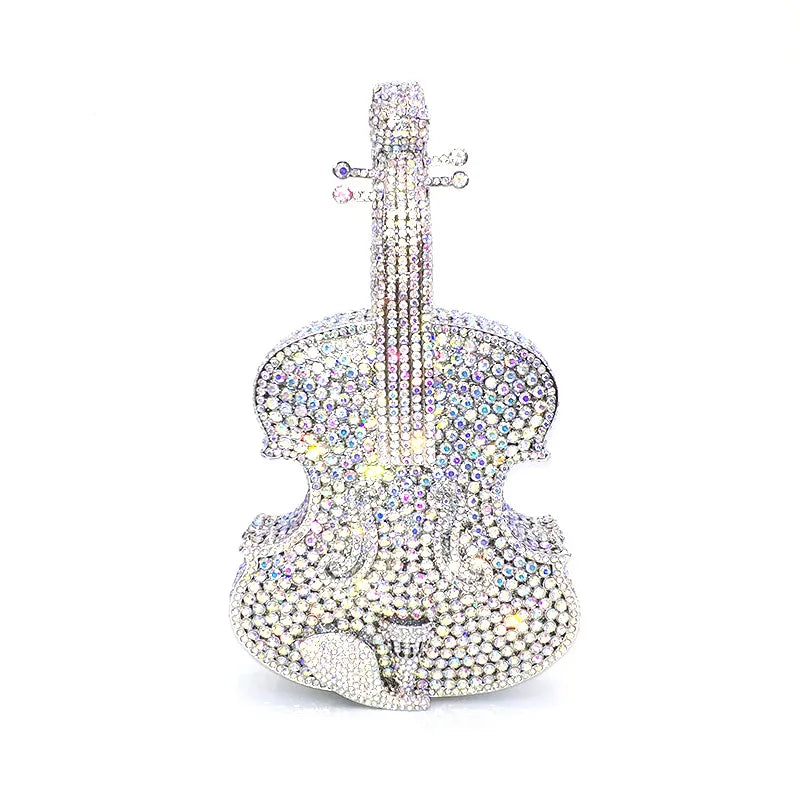 Elegant Violin Crystal Clutch Bag