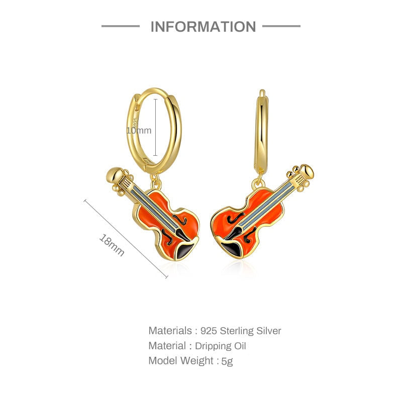 Violin Pendant Hoop Earrings