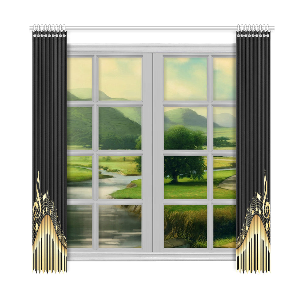 Piano Keys With Musical Notes Window Curtain