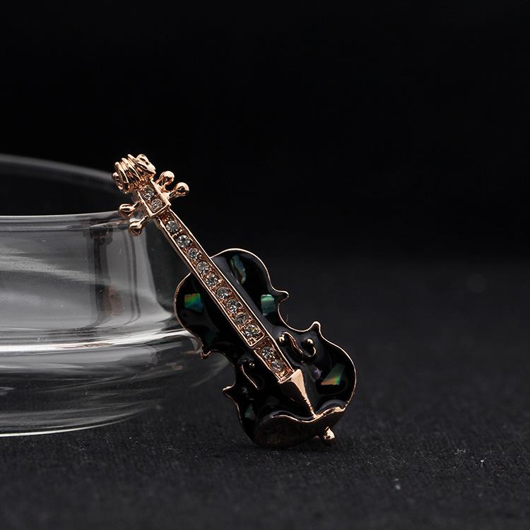 Rhinestone Violin Brooch Pin