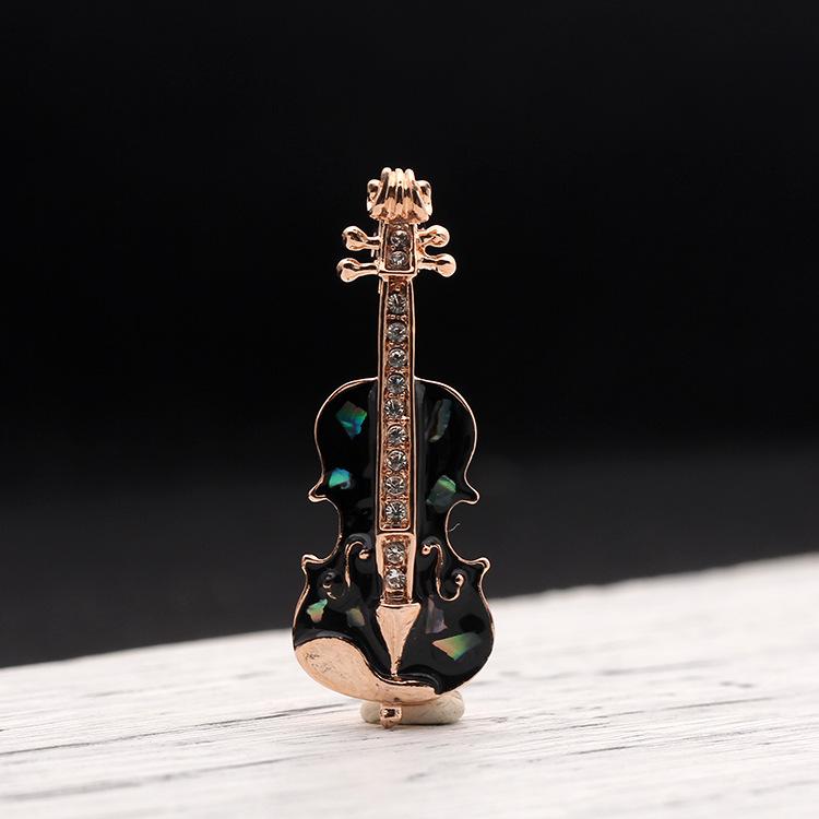 Rhinestone Violin Brooch Pin