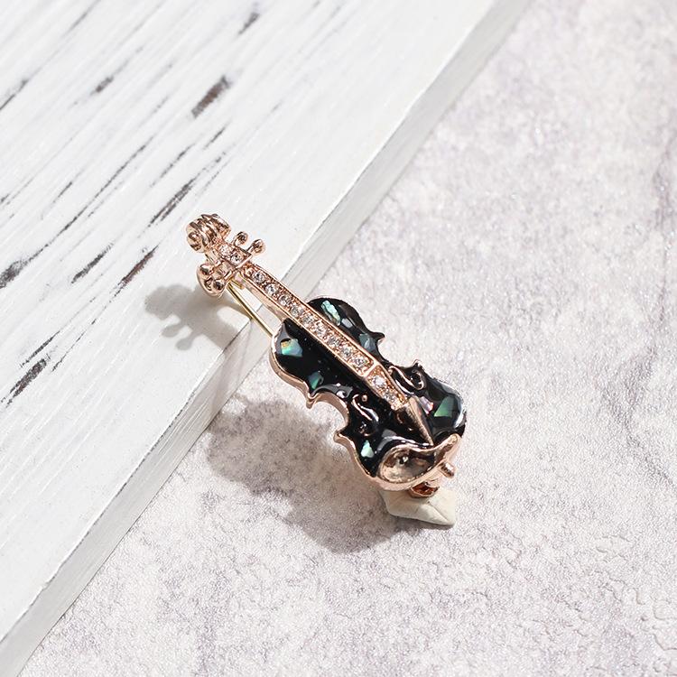 Rhinestone Violin Brooch Pin