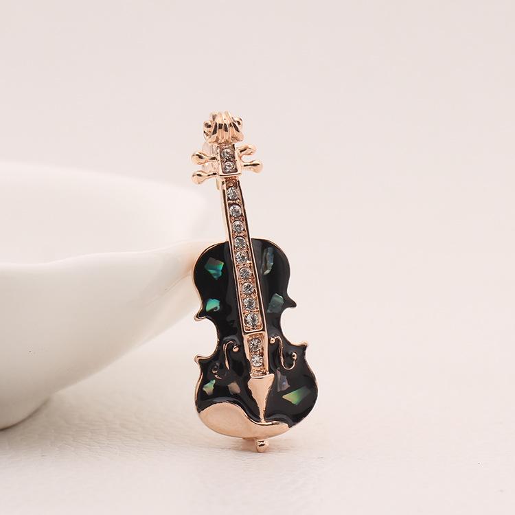 Rhinestone Violin Brooch Pin