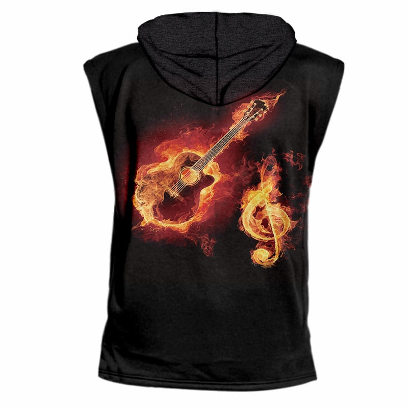Flame Guitar Music Hooded Tank Top