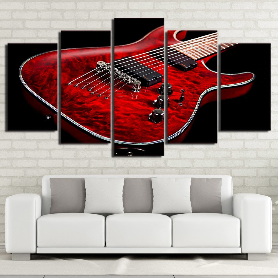 Red Guitar Print Canvas Art