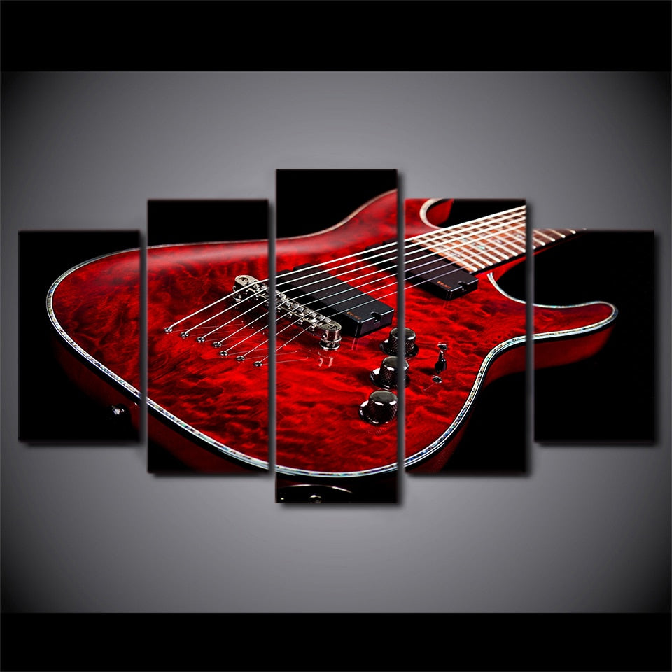 Red Guitar Print Canvas Art