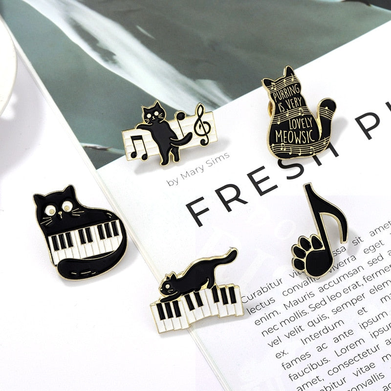 Music Cat Enamel Brooch