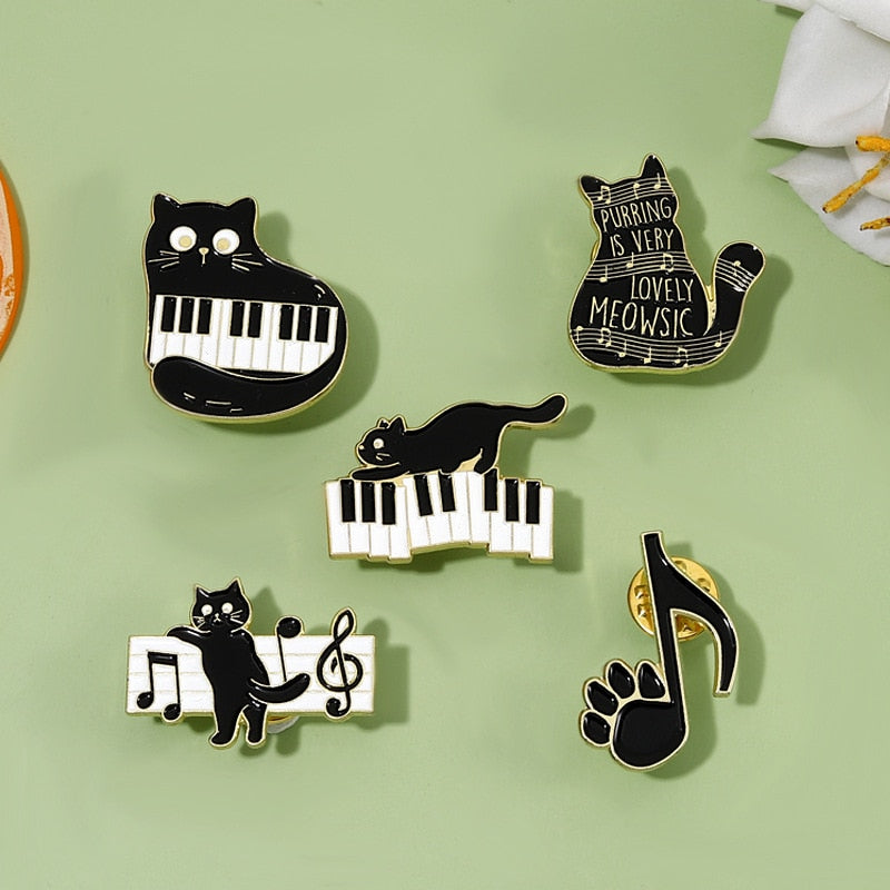 Music Cat Enamel Brooch