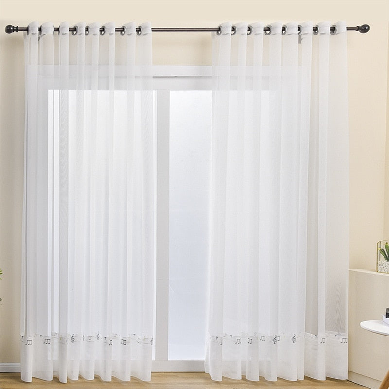 Musical Notes Design Voile Curtain - Tulle / W100 X H260CM(1PC) / Hooks - { shop_name }} - Review