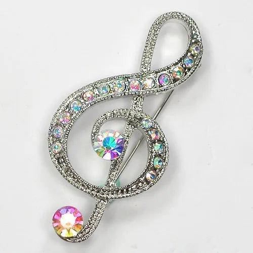 Rhinestone Music Note Brooch
