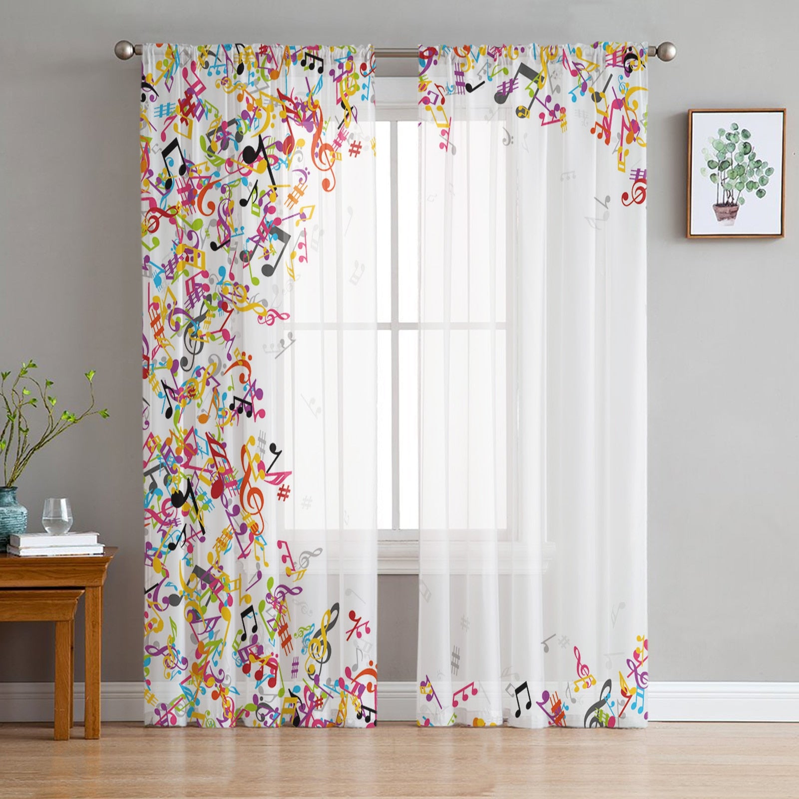 Colorful Music White Curtain