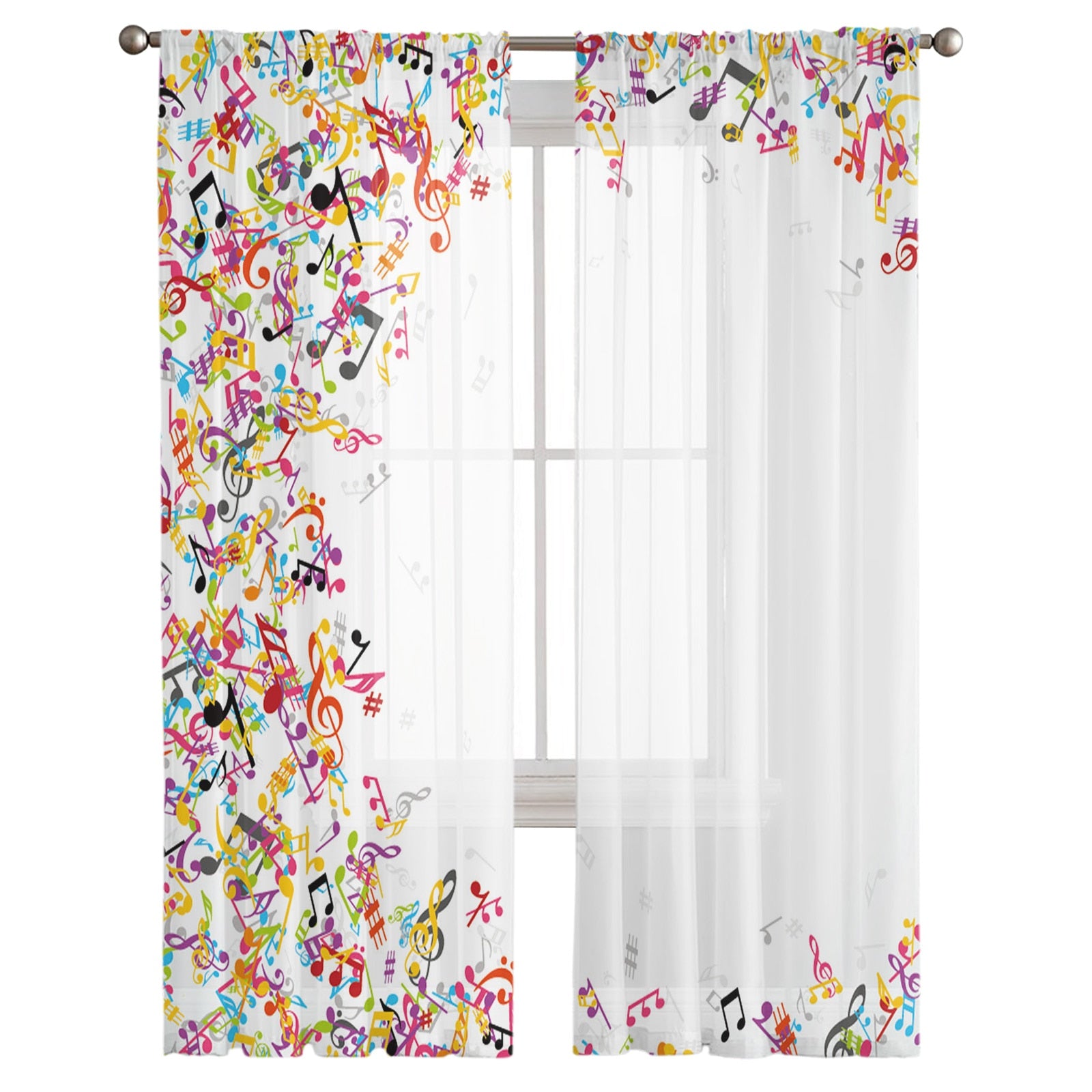 Colorful Music White Curtain