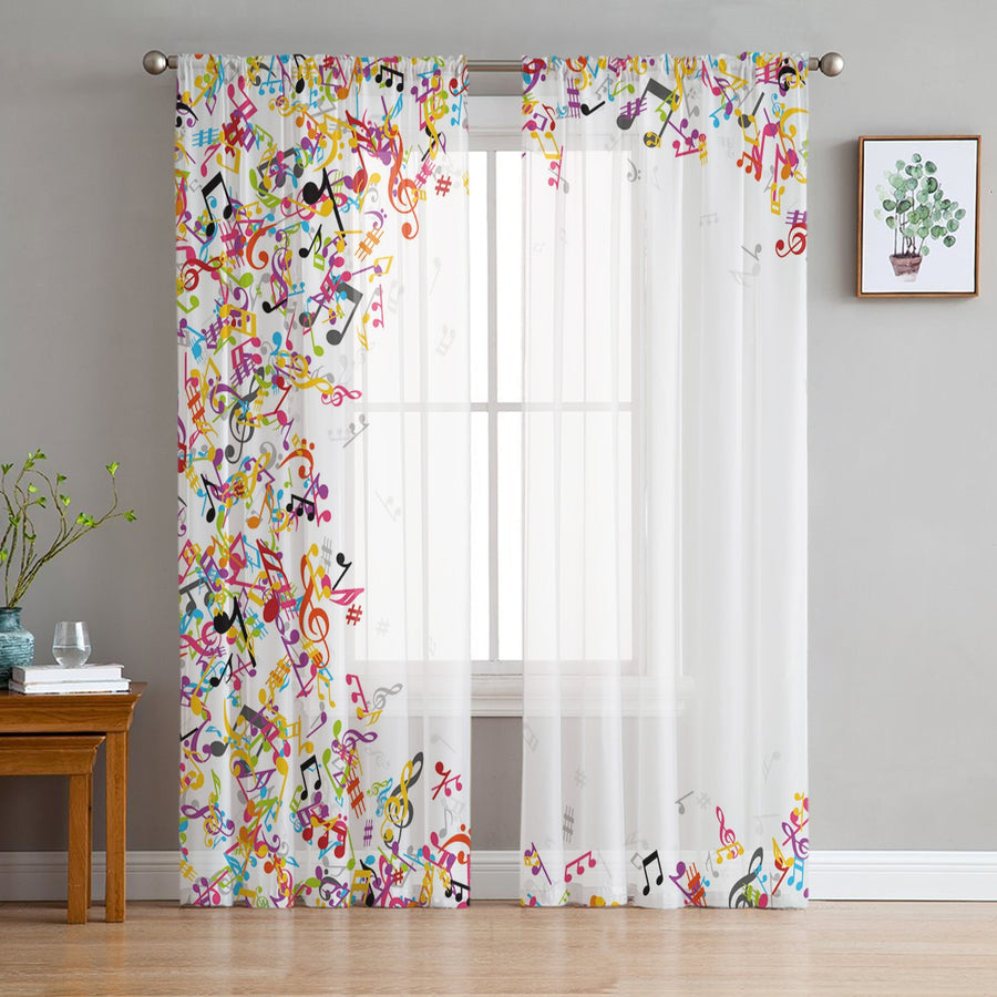 Colorful Music White Curtain