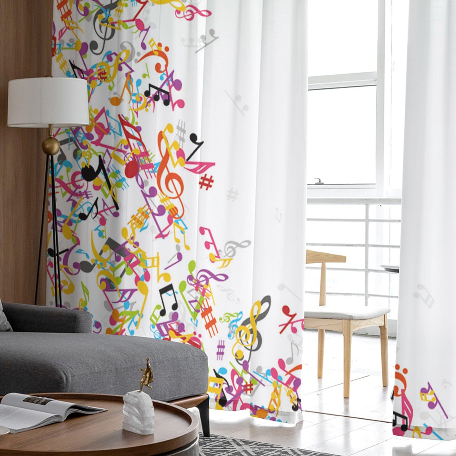 Colorful Music White Curtain