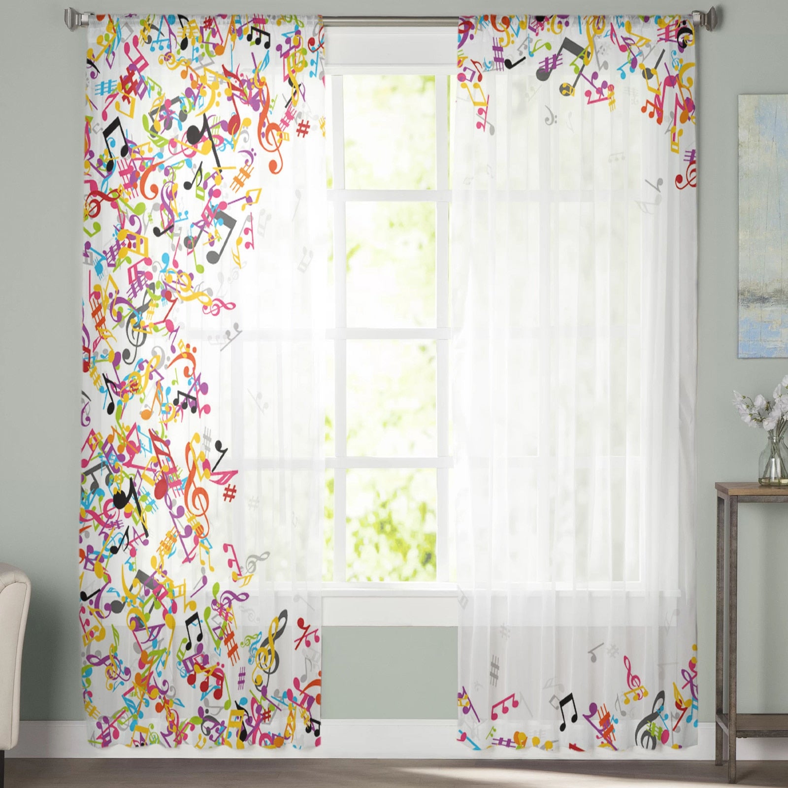 Colorful Music White Curtain