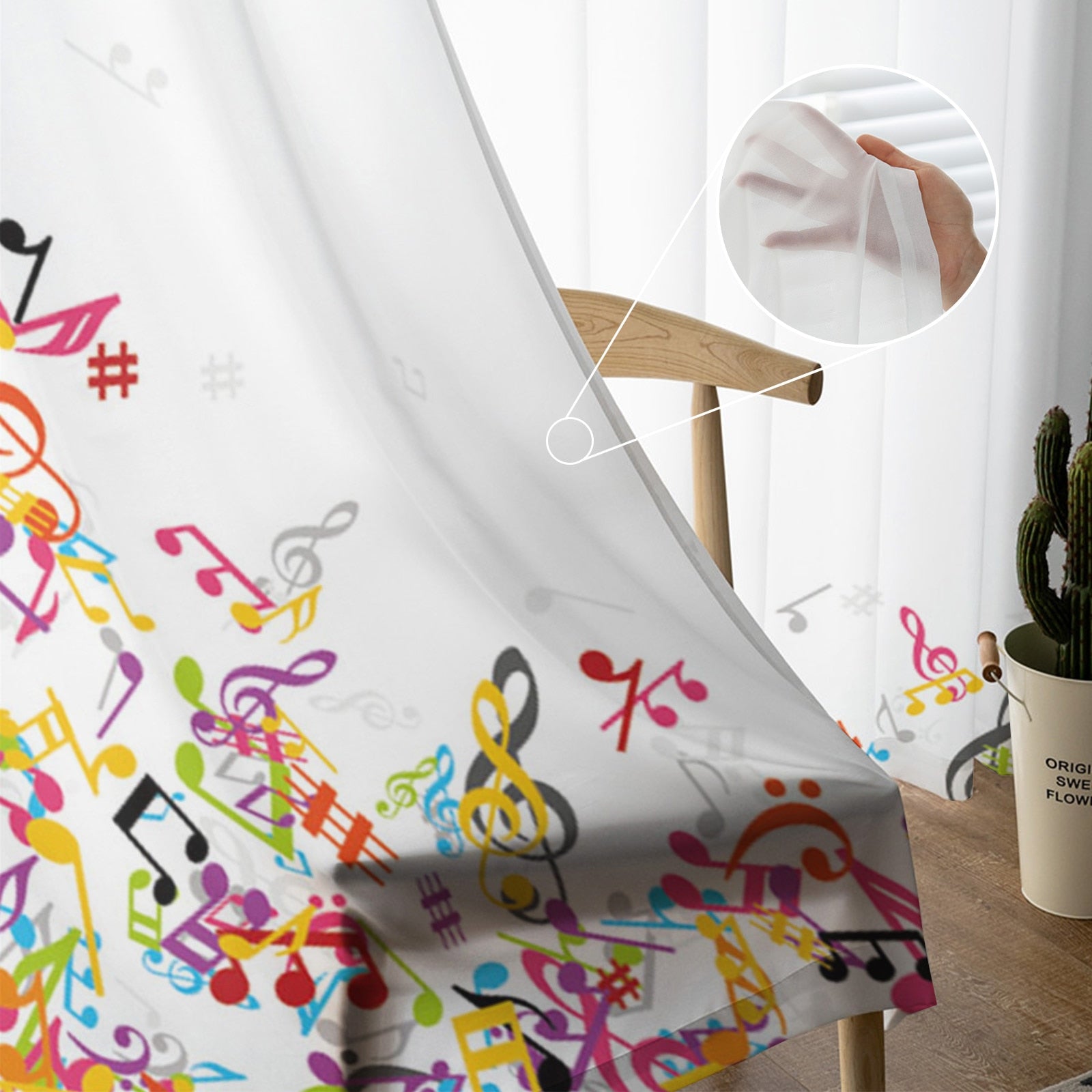Colorful Music White Curtain
