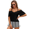 Piano Keys Cold Shoulder Zipper Shirt