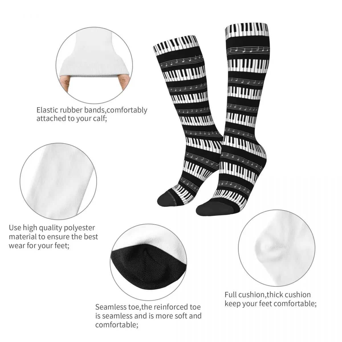 Piano Keyboard & Music Notes Socks