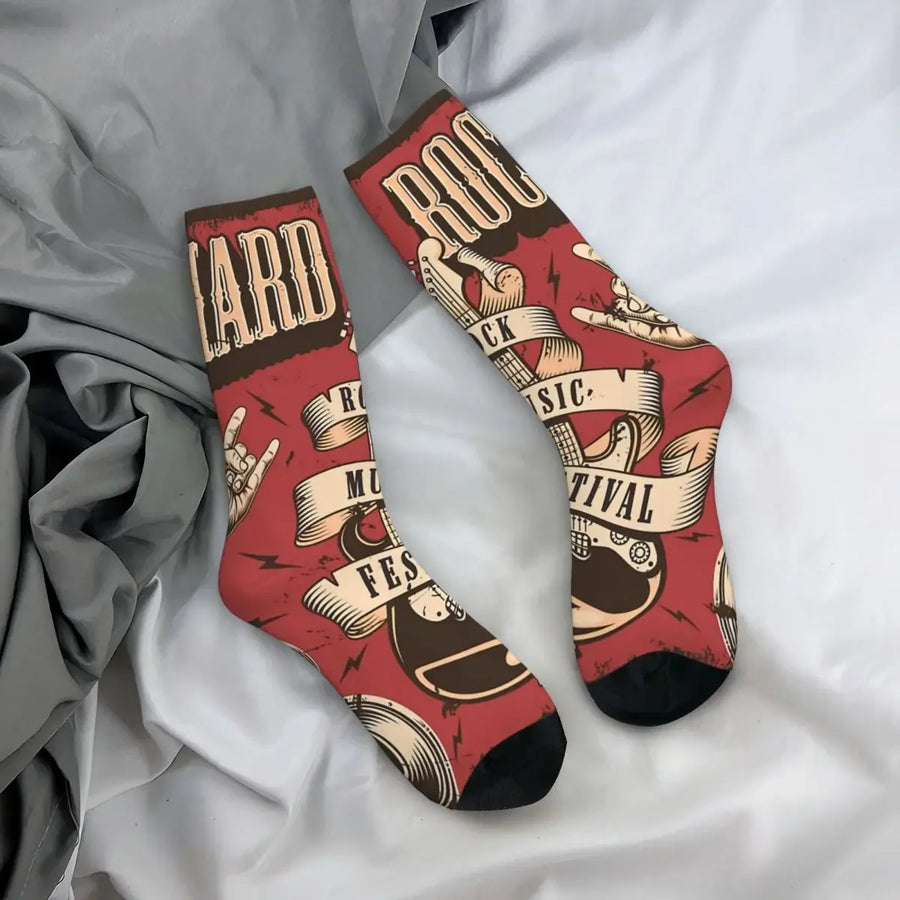 Retro Guitar Music Crew Socks
