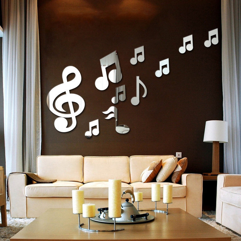 Music Notes Mirrors Wall Sticker - Artistic Pod