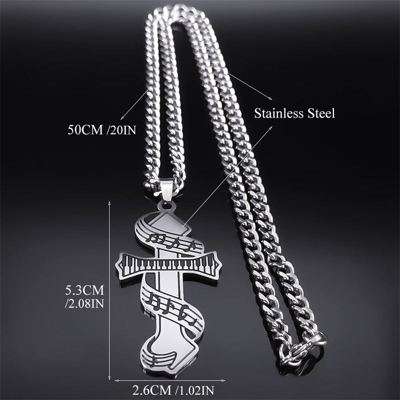 Music Piano Cross Necklace