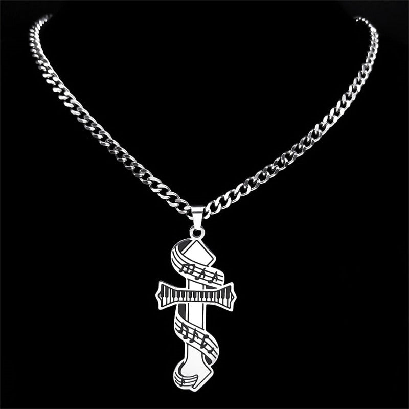 Music Piano Cross Necklace