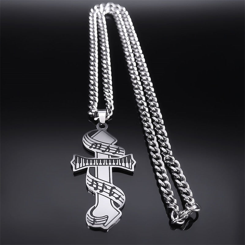 Music Piano Cross Necklace