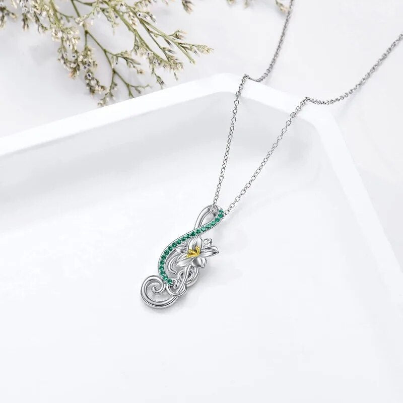 Music Note Daisy Gemstone Necklace