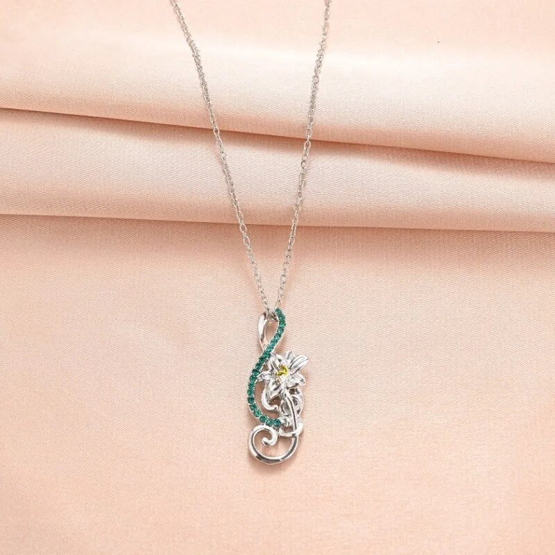Music Note Daisy Gemstone Necklace