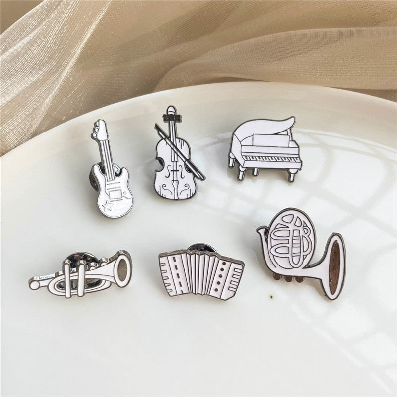 White Music Instruments Brooch