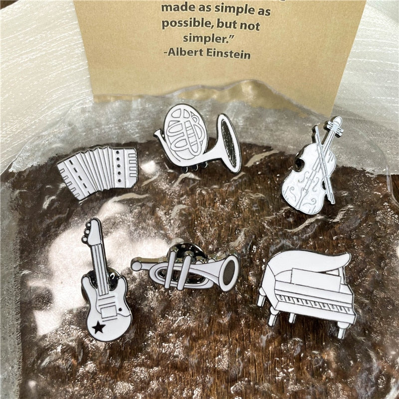 White Music Instruments Brooch