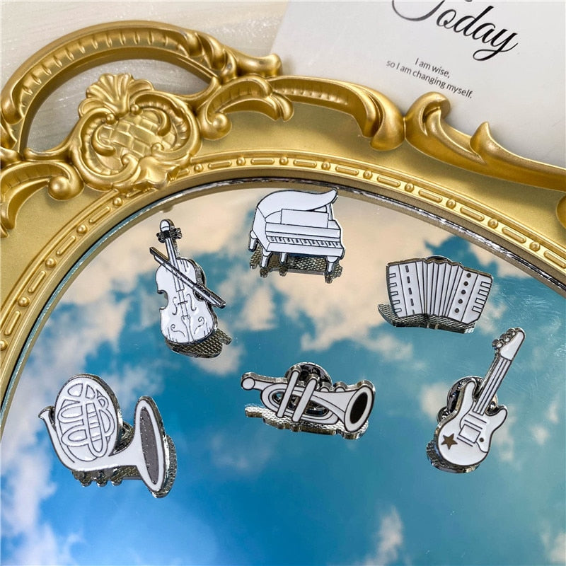 White Music Instruments Brooch