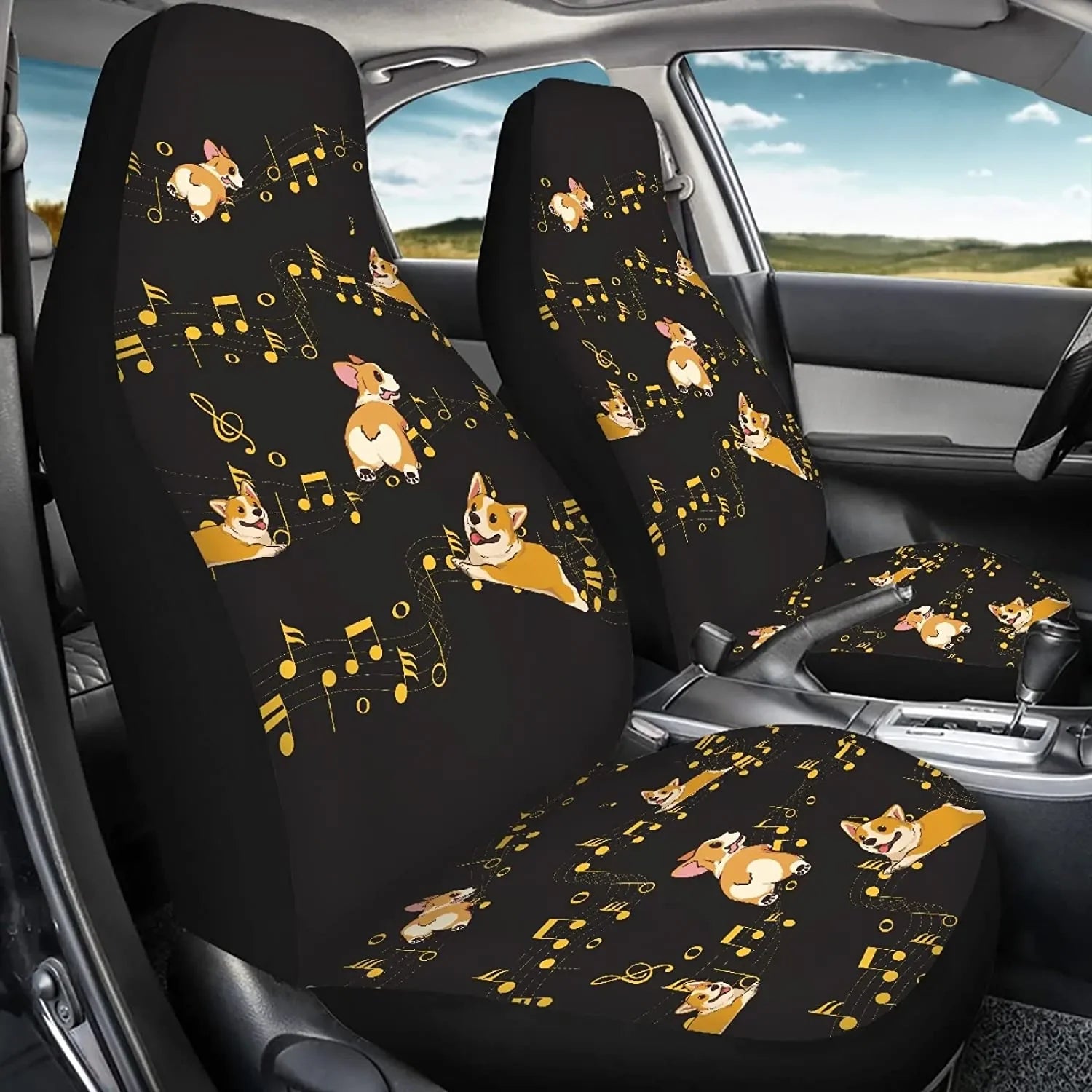Corgi & Music Print Car Seat Cover Set