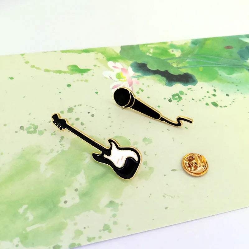 Rock Guitar & Microphone Brooch Pin