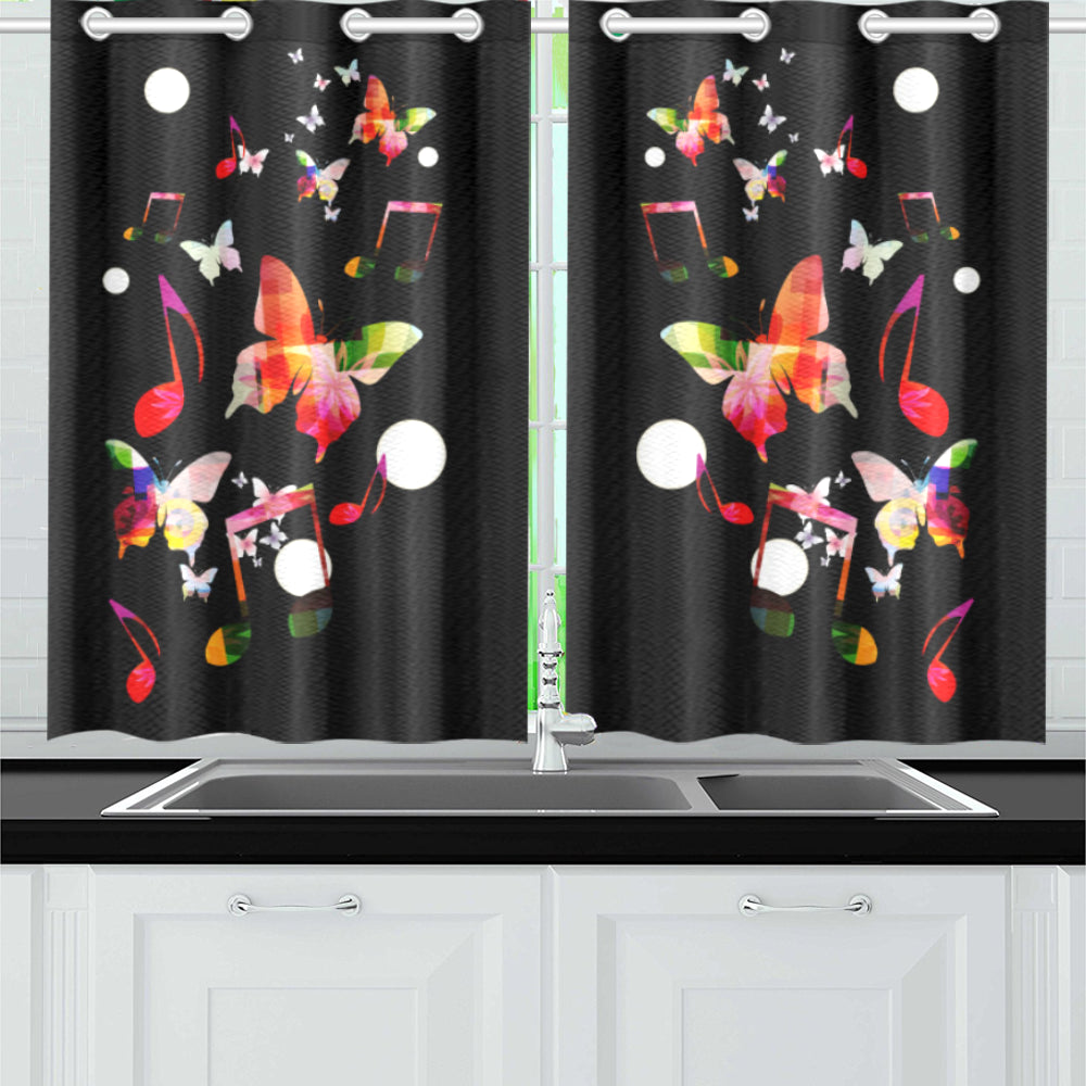 Music Notes Butterfly Window Curtains