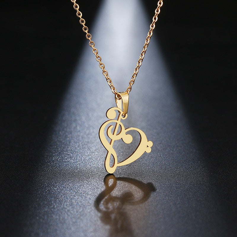Free - Heart Of Treble & Bass Clefs Necklace