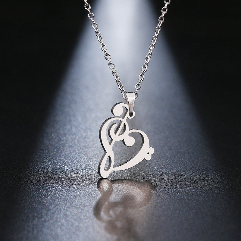 Free - Heart Of Treble & Bass Clefs Necklace