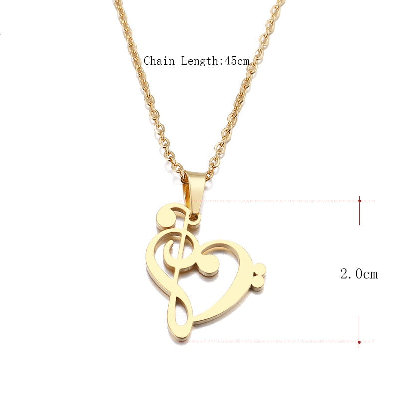 Free - Heart Of Treble & Bass Clefs Necklace