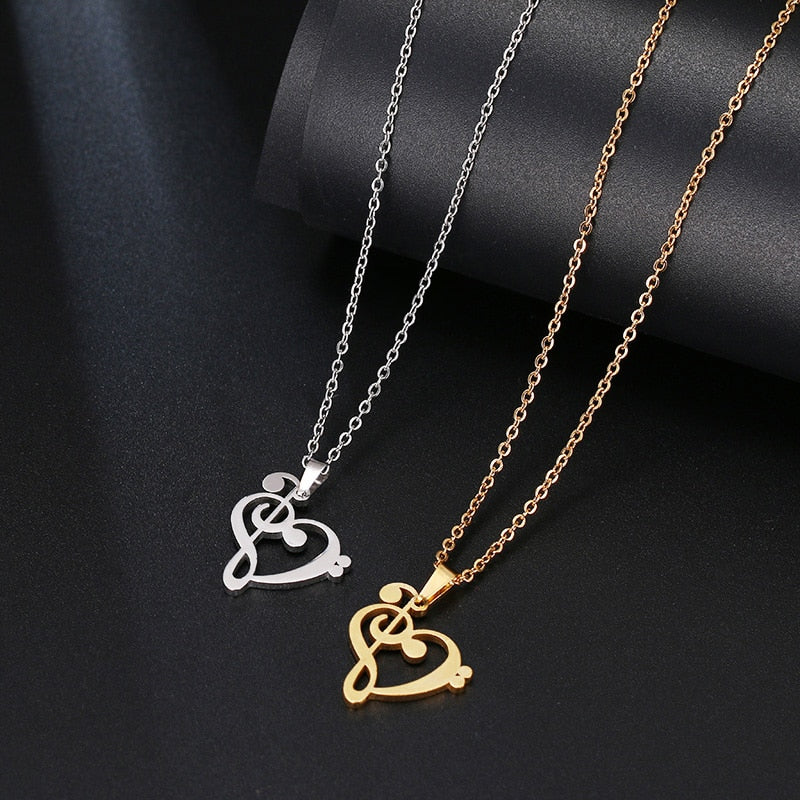 Free - Heart Of Treble & Bass Clefs Necklace