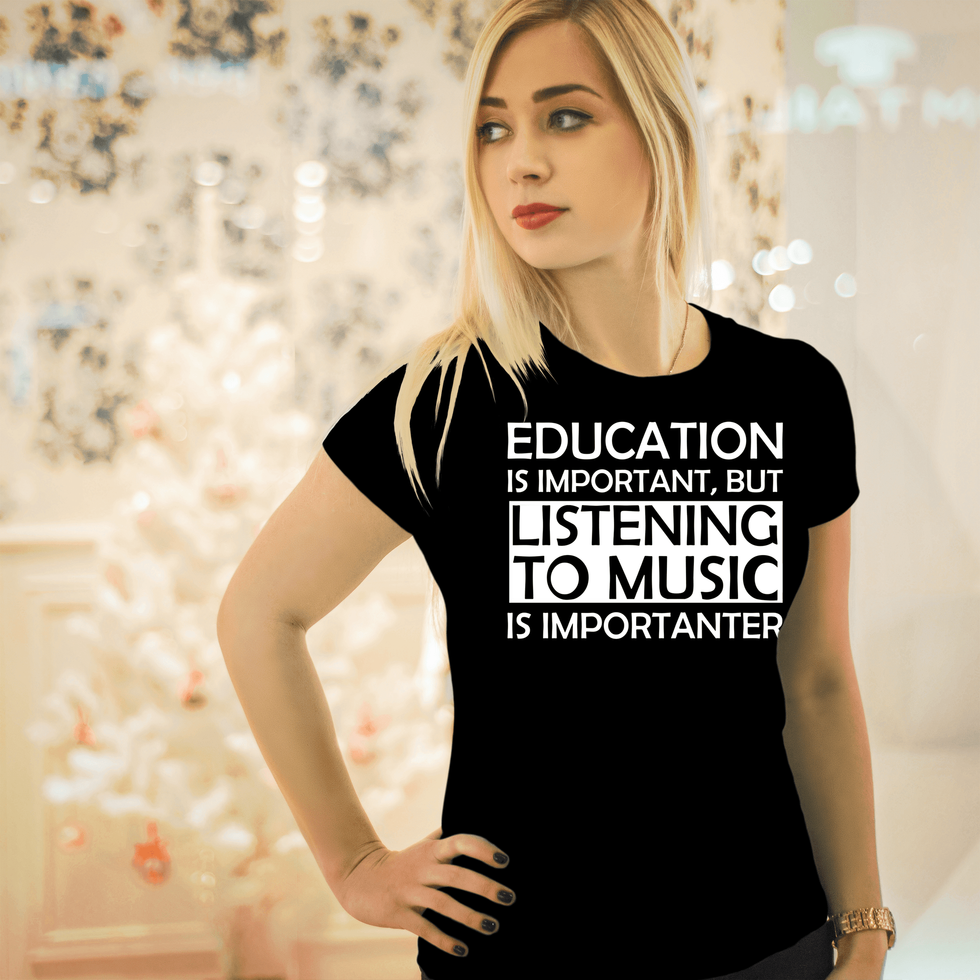Education is Important, but Listening to Music is Importanter T-Shirt - Artistic Pod Review
