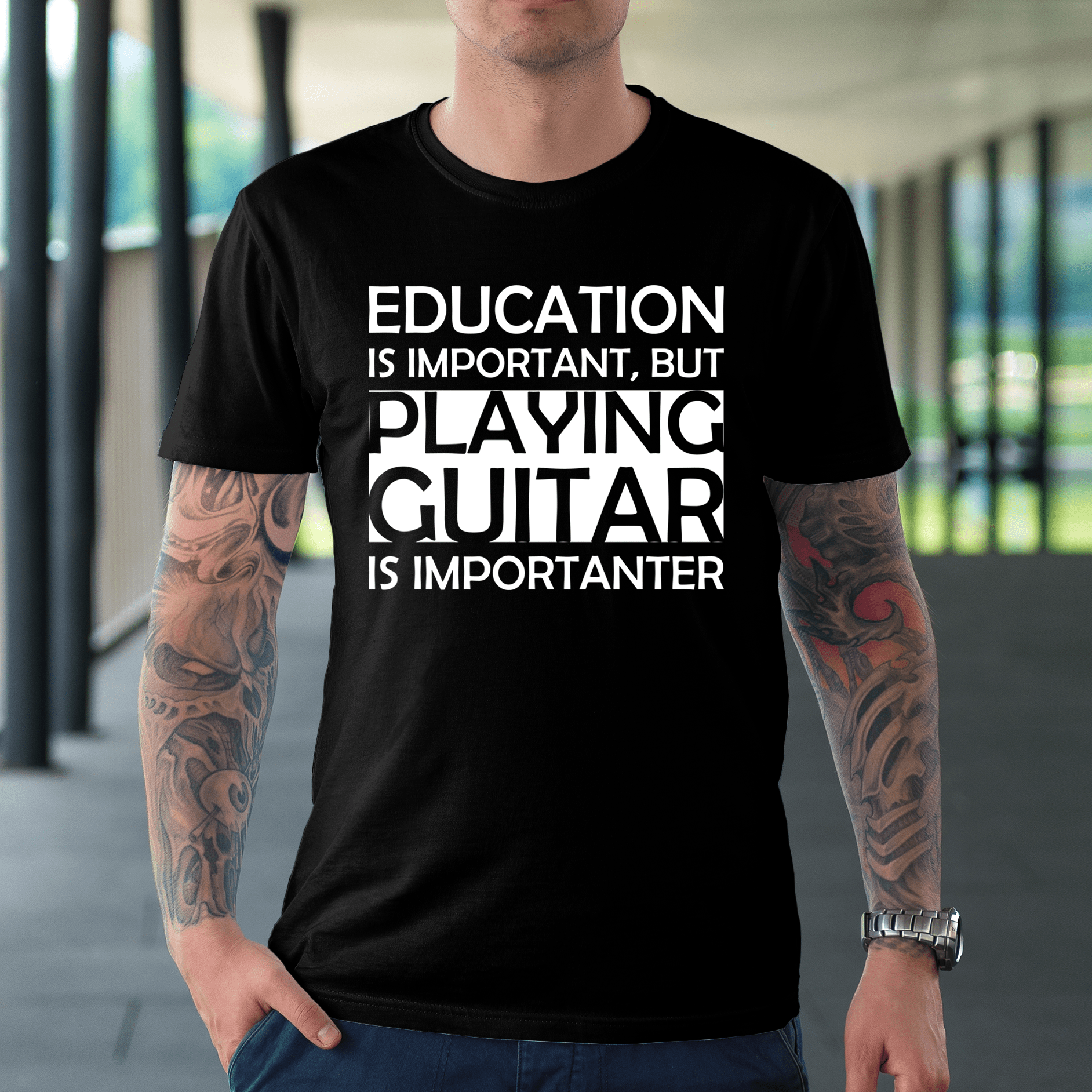 Education Is Important, But Playing Guitar Is Importanter T-Shirt - Artistic Pod Review