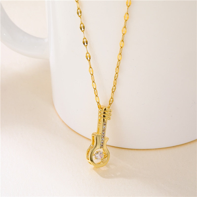 Elegant Violin Pendant Choker Necklace