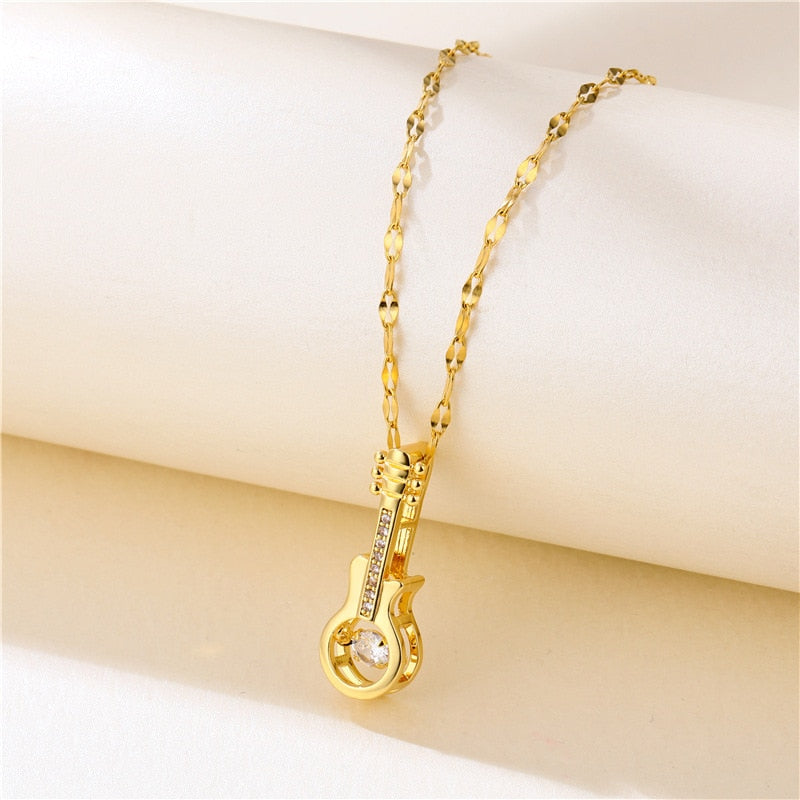 Elegant Violin Pendant Choker Necklace