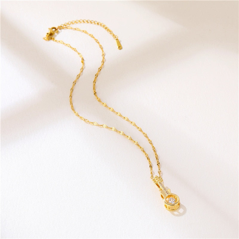 Elegant Violin Pendant Choker Necklace