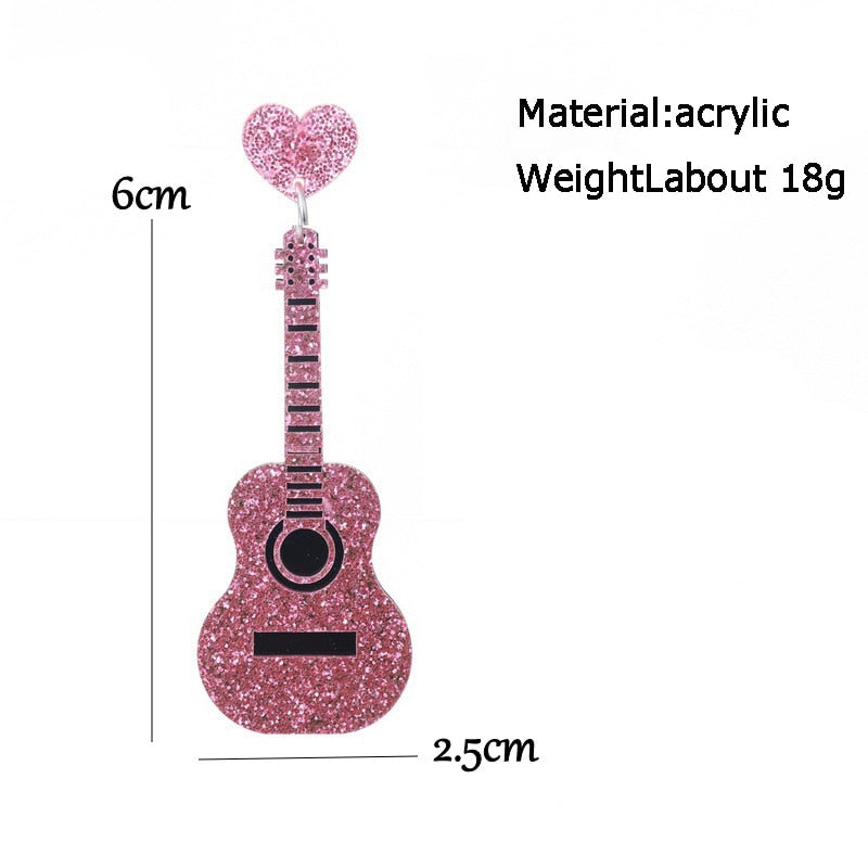 Vintage Guitar Acrylic Drop Earrings