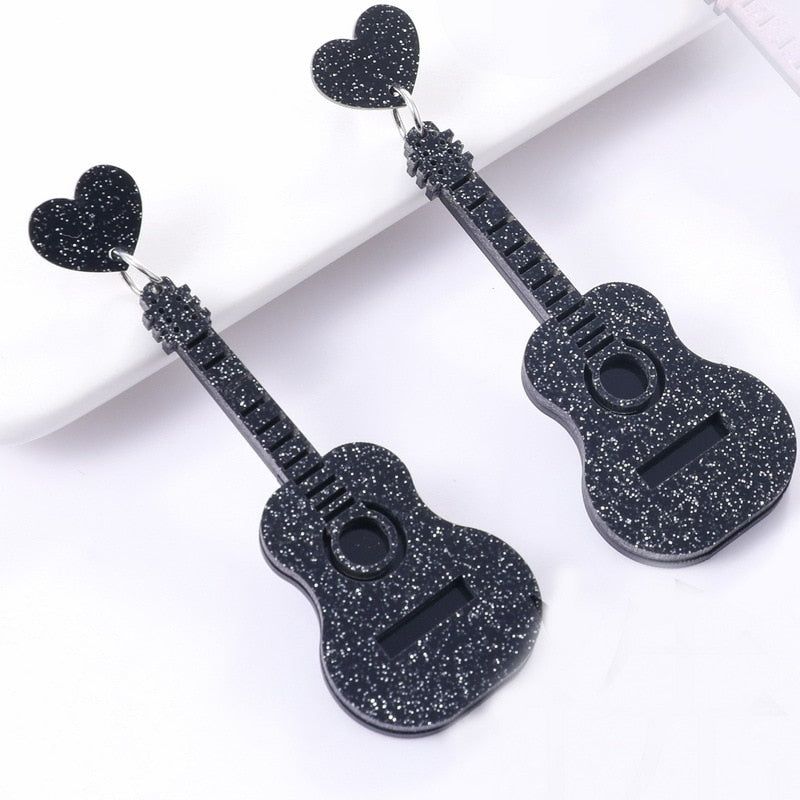 Vintage Guitar Acrylic Drop Earrings