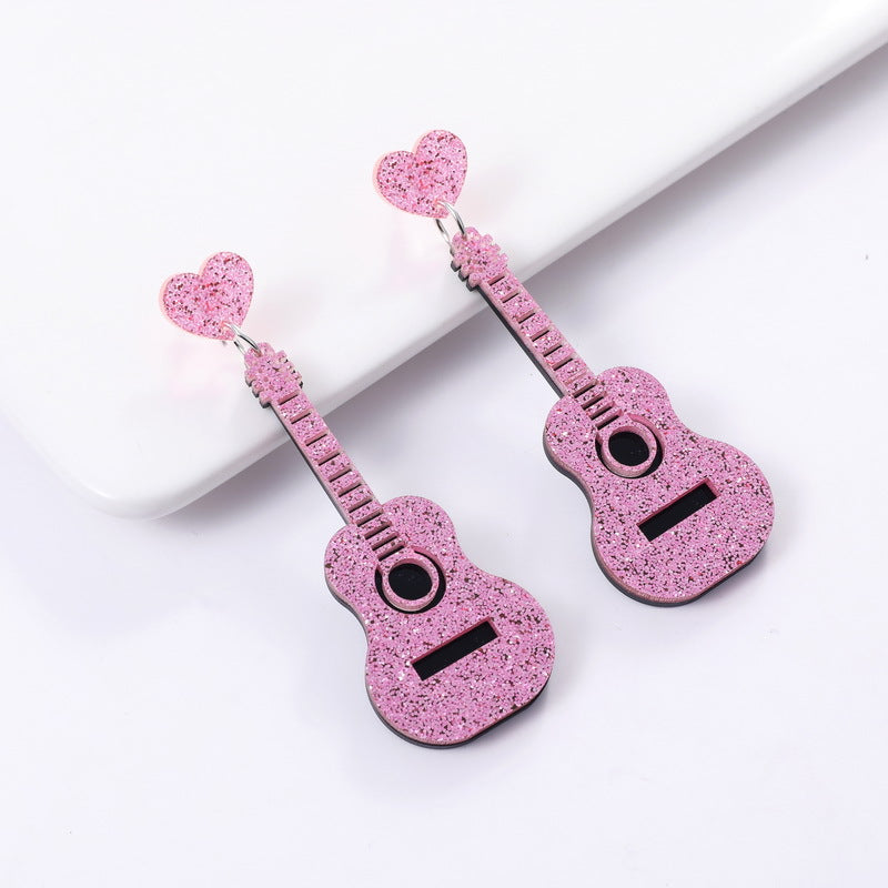 Vintage Guitar Acrylic Drop Earrings