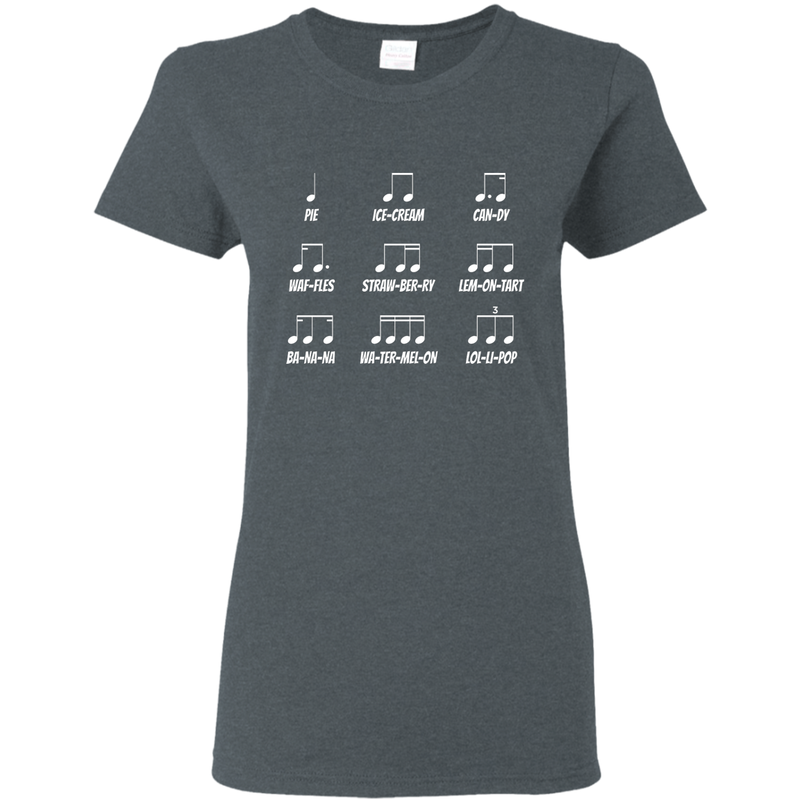 Musical Notes Food Code T-shirt - Women T-Shirt / Dark Heather / S - { shop_name }} - Review