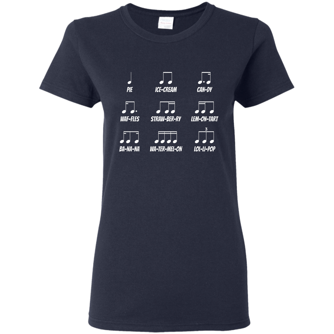 Musical Notes Food Code T-shirt - Women T-Shirt / Navy / S - { shop_name }} - Review