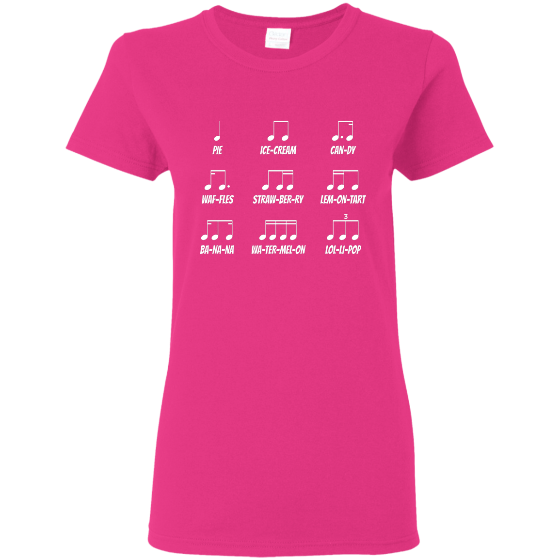 Musical Notes Food Code T-shirt - Women T-Shirt / Heliconia / S - { shop_name }} - Review